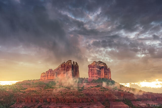Dawn light over Cathedral Rock in Sedona, Arizona. 