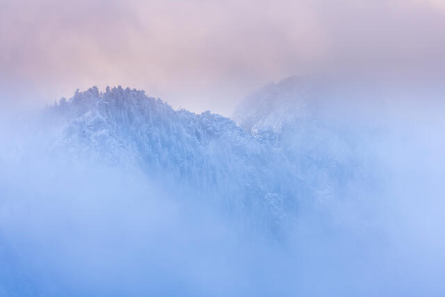 Winter storm clouds blanket the Sandia Mountains of New Mexico. 