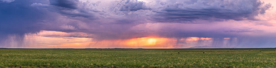 A panorama of monsoon skies over the deserts of New Mexico. 