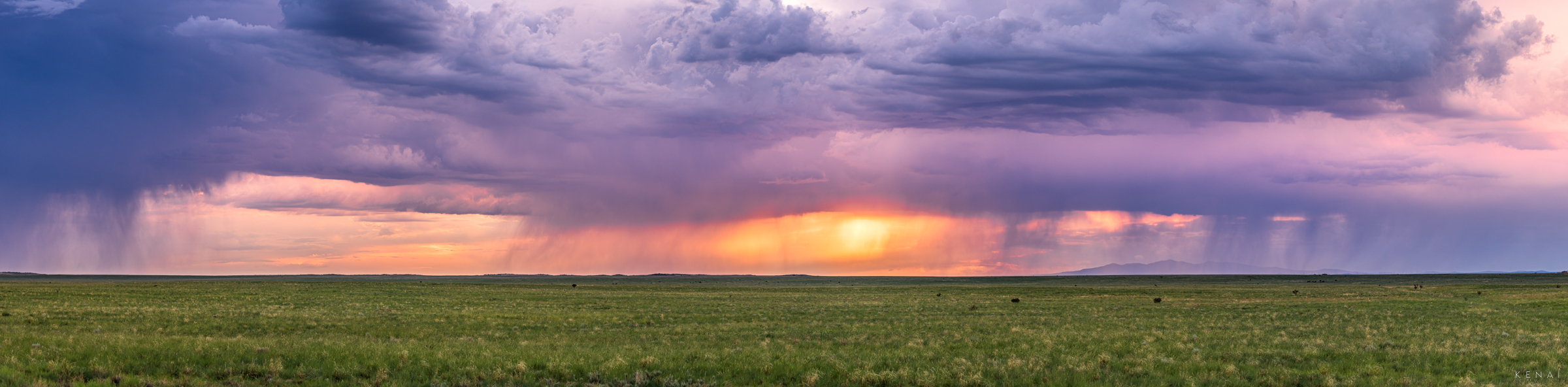 A panorama of monsoon skies over the deserts of New Mexico. 